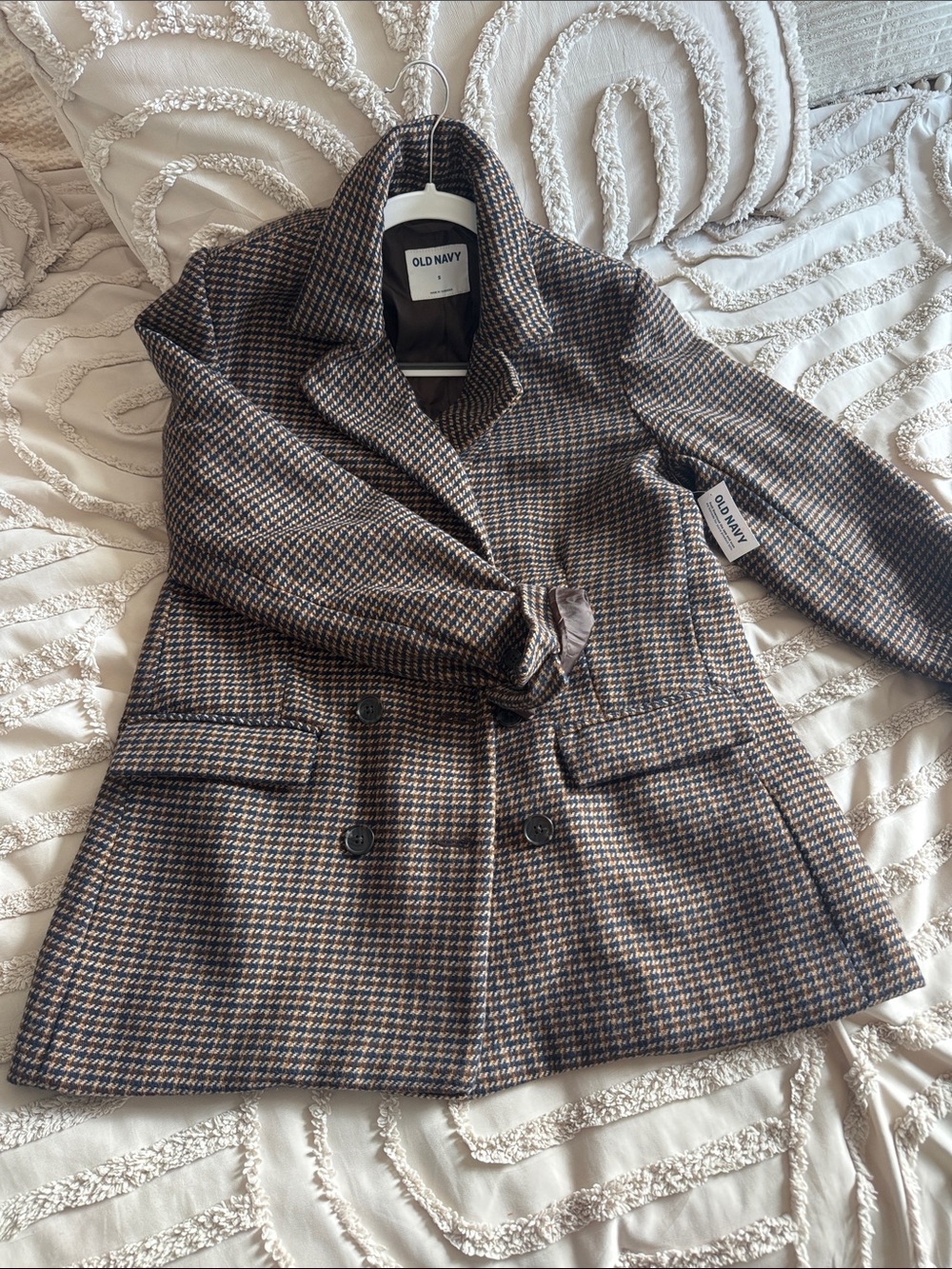 Old Navy Brown and Navy Plaid Double-Breasted Blazer